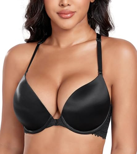 DotVol Donne Grandi Taglie Chiusura Anteriore Push Up Multiway Bohemian Back Underwear Everyday Bra(Nero,2C)