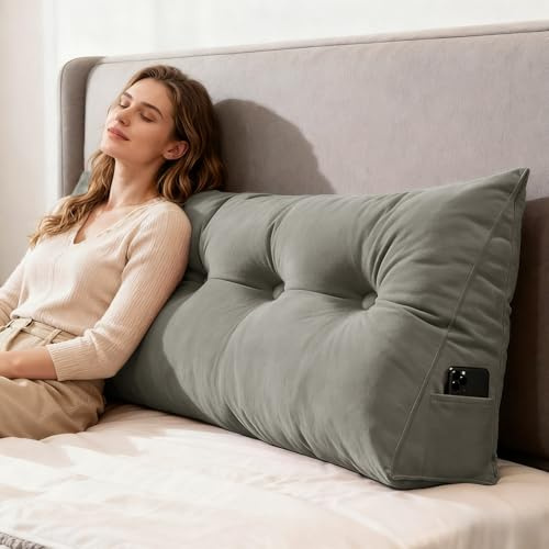 GYCS Cojin Grande,Almohada Lumbar Triangular para Cabecero De Cama, Dormitorio, Reposacabezas De Cama, Cojín De Respaldo De Lectura, Almohada De Lectura, Cojín Lumbar,Nardo Gray,60 * 50 * 20cm