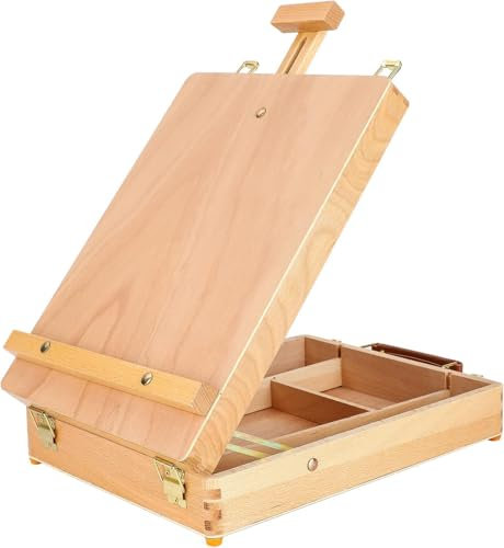 M.J COMFY-LIFE Adjustable Table Easel Box - Beechwood Art Supplies Storage with Drawer, Foldable Desktop Sketch Easel for Painting & Drawing, Portable Artist Easel for Kids, Students & Professionals