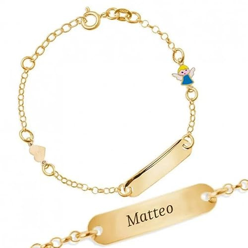 Sakrami Bracelet bébé en argent 925 avec plaque de nom personnalisée et ange émaillé bleu Collection enfants + boîte cadeau personnalisée - Bracelet de naissance, de communion ou de baptême