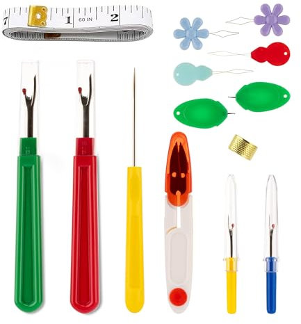 GrueGard Kit de Costura 14-en-1 con Enhebraagujas, Quitapuntas, Tiza de Sastre, Lezna, Dedal, Tijeras y Caja de Almacenamiento, Ideal para costura, manualidades y proyectos DIY, Seam Rippers Kit