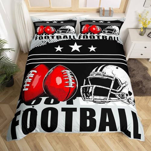 Homemissing Calcio Set Biancheria da Letto Sport Tema Biancheria da Letto Calcio Nero Bianco Rosso Copripiumino 220x240cm Ragazzi Ragazze Bambini Ragazzi Camera Da Letto Decorazione