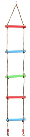 CEMIRK - Scala in corda per bambini, 2 m, 6 gradini, con pioli antiscivolo, corda in nylon resistente e gancio in metallo, accessori per altalena facili da installare, per corsi ninja, case