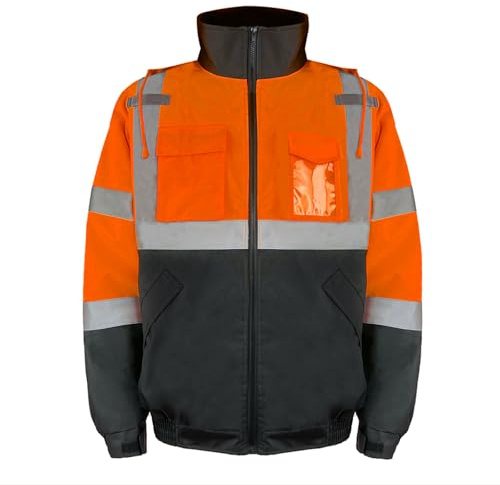 HYCOPROT Giacca di Sicurezza da Uomo Bomber Riflettente ad Alta Visibilità Giacche con Tasche Giacche da Lavoro Impermeabili e Resistenti Gilet di Sicurezza per Climi Freddi Standard EN ISO 20471