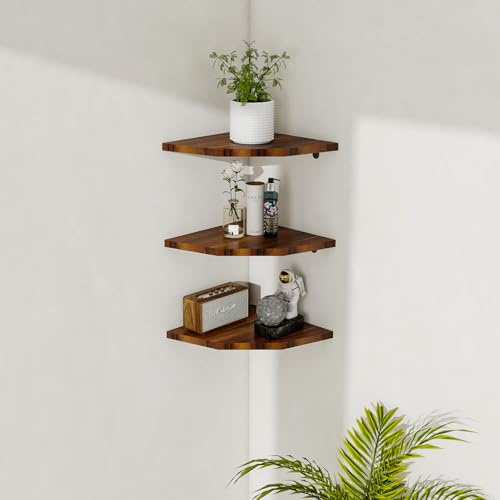 ZLLkeji Estante de Esquina de Madera Juego de 3, estantería de Pared para Almacenamiento y decoración, Ahorro de Espacio para Cocina salón Dormitorio para amas de casa y Amantes del Orden (marrón)