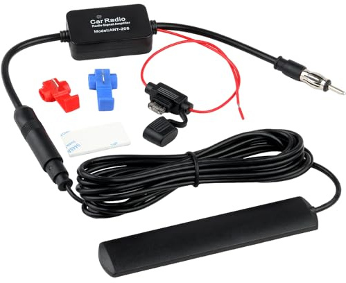 Antena de Coche con Amplificador de Radio, Amplificador de Antena Coche Radio FM Am 12V, 25–30 dB de Alta Ganancia, Compatible con Vehículo Camión SUV Camping, 3 Metros Cable