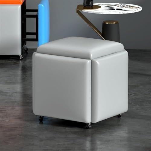 Taburete apilable de cuero 5 en 1 con ruedas giratorias y reposapiés para salón y comedor, fácil de montar (gris, CH)