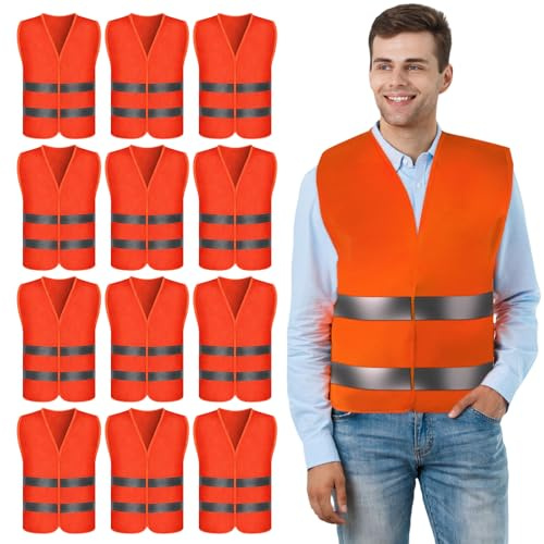 12 piezas de chalecos reflectantes para coche, chaleco reflectante, chaleco de seguridad naranja-rojo, chalecos reflectantes ligeramente reflectantes, chaleco reflectante para avería para hombres y