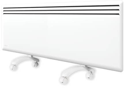 Nobø NFK4N Elektrisk radiator, 2 000 W, vit, med hjul och väggmontering, elektrisk konvektor med smart programmerbar termostat NCU-2Te, timer, IP24, ekonomisk elektrisk värmare