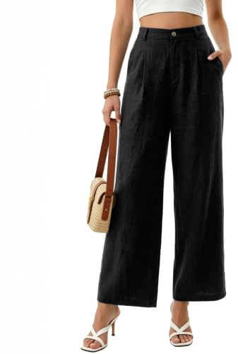 Neteson Pantalones de Lino Mujer Anchos Pantalones Palazzo Playa Ligeros