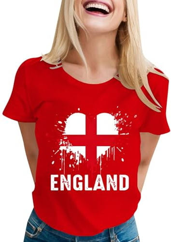 England fotbollströja för kvinnor UK 2026 VM-skjortor kortärmad tröja retro grafiskt tryckt V-ringat träningstoppar lätt lös passform Skottland fotbollströjor sommar andningsbar fotboll t-shirt, Röd