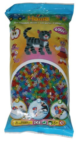 Hama Perlen 205-54 Bügelperlen Beutel mit ca. 6.000 bunten Midi Bastelperlen mit Durchmesser 5 mm im Transparent Glitter Mix, kreativer Bastelspaß für Groß und Klein