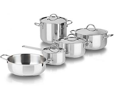 Barazzoni Batteria Set Cuocimania 9 pz, Made in Italy, Acciaio Inox 18/10, Triplo fondo, Induzione+Gas, PFAS free