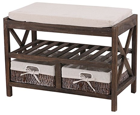 Mendler Schuhregal HWC-C48, Sitzbank Schuhablage, Shabby-Look Vintage 45x65x34cm - braun