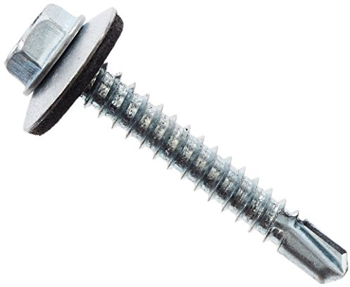 Merriway BH04081 (100 st) självborrande sexkantshuvud härdad takskruv med bunden gummitvättare, 5,5 x 38 mm (#9 x 1,1/2 tum) BZP - paket med 100 stycken