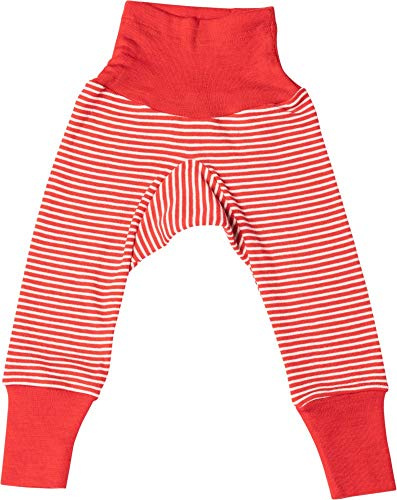 Cosilana, Pantalones de ombligo para bebé, 70% lana, 30% seda, Rojo De Rayas, 50/56 cm