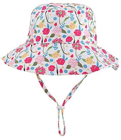 LACOFIA Chapeau de Soleil Bob Réglable pour Bébé Bonnet d'été pour Enfant Fille Bord Large pour Piscine/Plage/Natation/Extérieure 3-7 Ans
