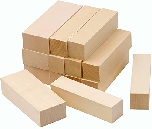 KAHEIGN 14Pcs Basswood Carving Blocks, 2 Size Unfinished Wood Blocks Smooth Whittlers Wood Carving Hobby Kit for Beginner Expert Carvers