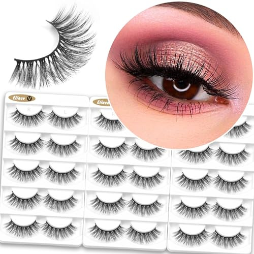 Eliace 15 Pairs 13MM False Eyelashes Natural look Cat Eye Lashes Wispy Strips 3D Mink Lashes Fake Eyelashes Faux,Winged Fox Eyelashes, Soft Thin Band Comfortable Reusable False Lash, Vincy Style