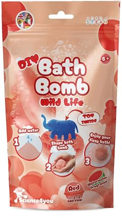 Science4you Bombas de Baño Bolsa Rojo – Kit para Hacer Bombas de Baño, Elefante Ciencia Educativa, Experimento Cosmético, Juguetes de STEM, Regalo Cosmético para Niñas y Niños de 6 7 8+ Años