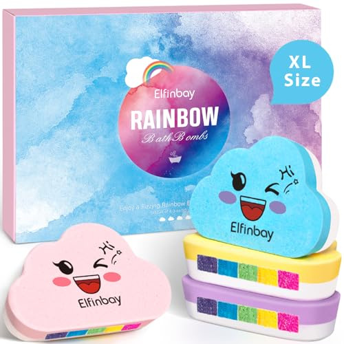 Rainbow Bath Bombs for Kids, 4 XL Kid Bath Bombs with Surprise Colors Inside, Organic Bathbombs for Women, Stocking Stuffers for Kids Christmas Gifts for Girls Boys