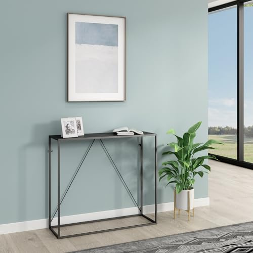 [en.casa] Tavolo a Consolle in Acciaio Mobile da Ingresso Corridoio 90 x 30 x 80 cm Consolle Stretto con Telaio Rettangolare e Piano di Appoggio - Nero