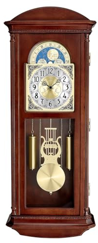 Bulova Litchfield Large Regulator Wall Clock, Model C4332 | Classic Pendulum Design | Harmonic Hourly Chime | Brown Cherry Finish