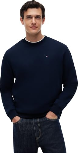 Tommy jeans herr TJM REG S FLAG FLEECE CREW DM0DM20741C1G004 pullover tröja, blå (mörk natt marinblå), L, Blå (mörk natt marinblå), L