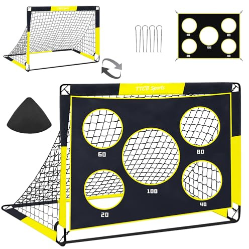 TTCBSPORTS 2 in 1 Football Goal, 120X90X90cm Football Goals for Kids, Soccer Training Net with 5 Target Ranges, Foldable Target Training Equipment for Garden, Park, Backyard (yellow)