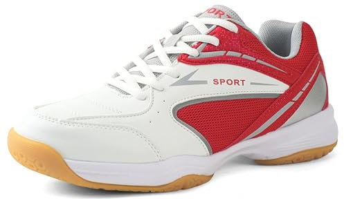 JiuQing Badmintonskor för män Inomhusbana Skor Antisladd Volleyboll Squash Utomhusträningsskor,Red,42 EU