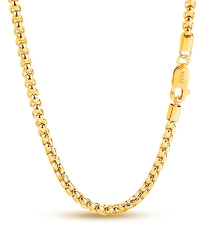 Dankadi Collana sottile 3MM in argento 925, Catena Rolo fine 16 17 18 19 20 22 24 26 28 30 per ciondolo, maglie a scatola rotonde quadrate design italiano, gioielli per uomo donna, 19 inch