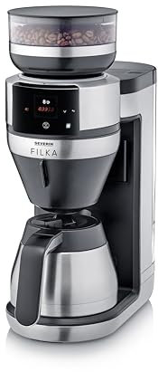 SEVERIN FILKA, Vollautomat für Filterkaffee, 5-in-1 Filterkaffeemaschine mit LED-Display, Mahlwerk, mit Thermokanne, schwarz-matt/Edelstahl, KA 9695