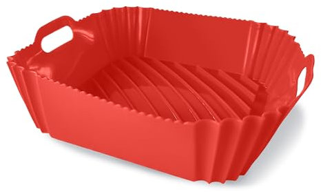 Guardini, Moule carré avec poignées 22 x 22 cm, idéal pour friteuse à air, silicone alimentaire, rouge, ligne Air Fryer