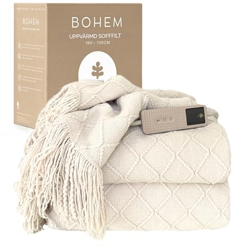 Groenland BOHEM Sofa Heizdecke 180 x 130 cm – Wärmedecke mit 9 Heizstufen & Auto-off-Timer bis 9 h – Elektrische Heizdecke mit Abschaltautomatik – Beheizte Decke für Bett, maschinenwaschbar Beige