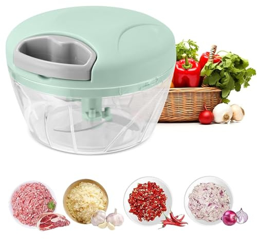 500 ml Cortador de Cebolla, Picador de Verduras, Triturador de Alimentos, Vegetable Chopper con Tapa, Sin Bpa, Fácil de Limpiar, con 3 Cuchillas de Acero Inoxidable para Verduras, Frutas, Nueces
