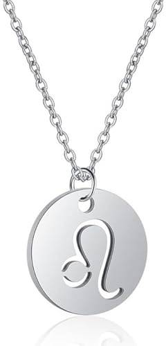 Stjärntecken Lejon Dam Halsband Silver Rund Hänge