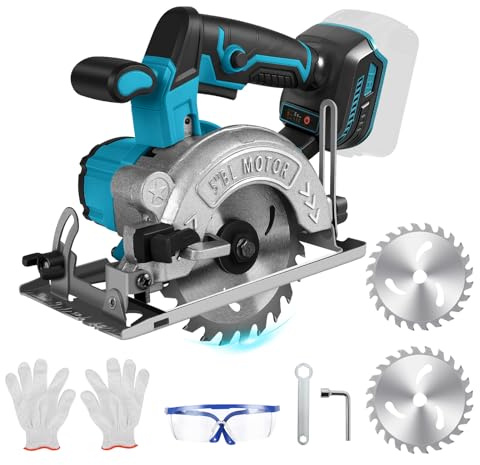 Sierra circular de batería de 41 mm, compatible con batería de litio Makita de 18 V (sin batería), mini sierra circular sin escobillas, sierra circular manual con 2 hojas de sierra (125 mm), con