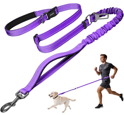 Kazazoo Hands-Free Dog Leash with 5.5-8.5FT Adjustable Length - Heavy Duty No Pull Bungee Design, Reflective Safety for Walking, Jogging & Training | Suitable for Medium to Large Dogs,M Purple-New