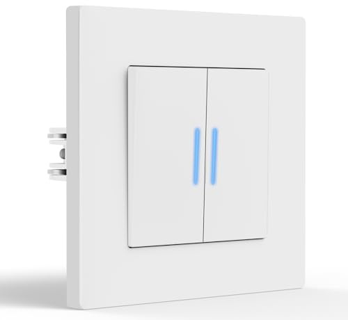 BSEED Strålkastare infälld med klor, 2-vägs växelströmbrytare med LED-indikatorlampa, väggomkopplare med matt PC-ram, modern strömbrytare, 86 mm, vit