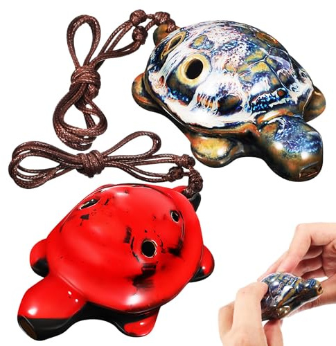MAGICLULU Ocarina in Ceramica a 6 Fori a Forma di Tartaruga Set da 2 Pezzi Smaltati Blu e Rosso Strumento Musicale Portatile per Principianti Design Compatto e Resistente Accessorio