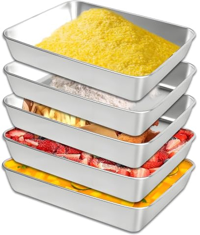 JSUOEO Set of 5 Breading Bowls, 25 x 20 x 5 cm, Stainless Steel Bowl, Rectangular Container, Baking Tray, Breading Tray, Metal Bowl for Breading Fish Meat Vegetables