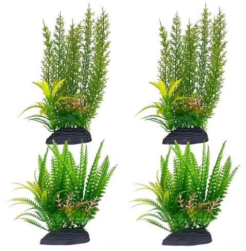LANCARE 4 piante artificiali per acquario, grandi piante artificiali con base pesante, accessori realistici per pesci da combattimento, pesci rossi e pesci tropicali (verde)