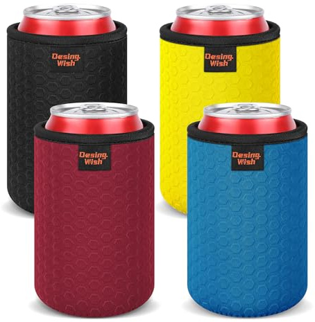 Desing Wish 4 Piezas 12oz Standard Neopreno Funda para Latas de Cerveza Can Cooler Sleeve Enfriador Soporte de Latas Coke Cover Antideslizante Manga Aislante para Bebidas Fiestas Manga Refrigerante