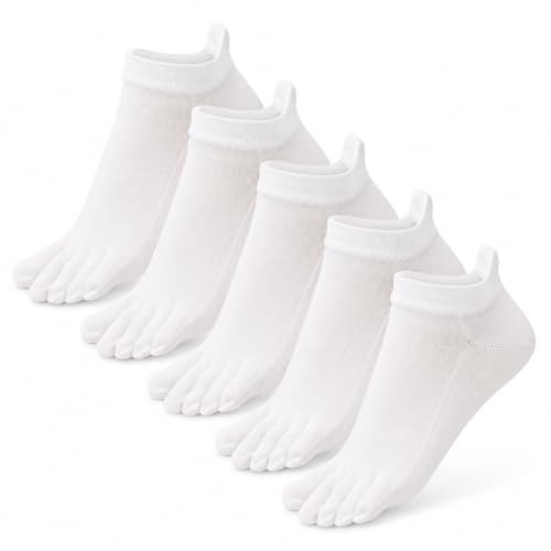 Soleeya 5 Pares Calcetines Dedos Deportivos Mujer 35-40, Transpirables de Algodón, Antideslizante Calcetines Tobilleros Mujer Cortos 5 Dedos para Running