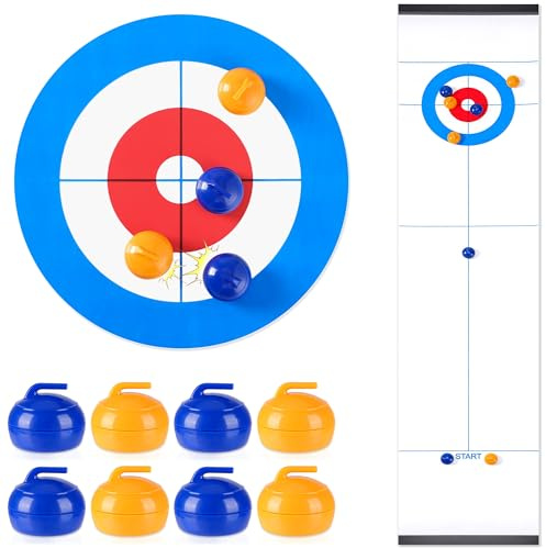 Tabletop Curling Game, Portable Team Board Games, Mini Indoor Curling Game for Adults Teens Friends, Compact Fun Games Easy To Set Up Shuffleboard Table for Travel Home Party Office