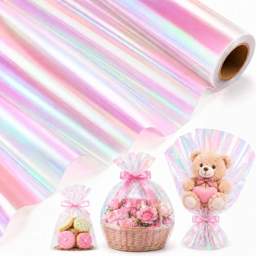 Papel Celofan Transparente, 86 CM x 15 M Papel de Regalo Transparente | Papel Transparente, Rollo de envoltura de Celofán, Rollo de Celofán Grande para Cestas, Acetato para Envolver Regalos, Flores