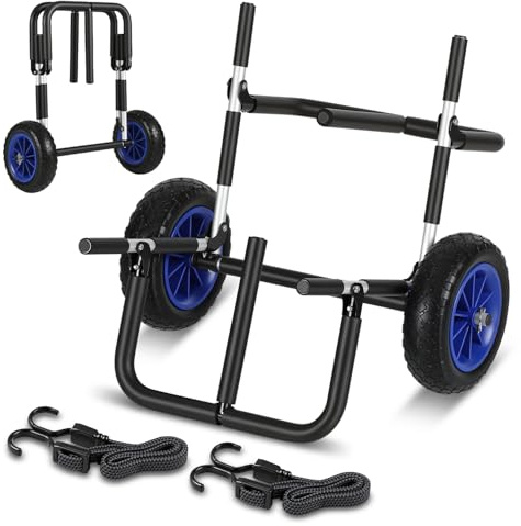 Monucep SUP-transportvagn vikbar, surfbräda, vagn upp till 80 kg, lätt kajakvagn i aluminium med PU-hjul, skumskydd och spännremmar, boardvagn för SUP-bräda, kajak, gummibåt