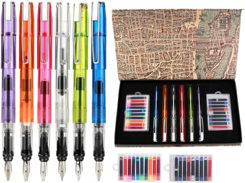 GC QUILL Set Calligrafia 26 Pezzi – 6 Penne Stilografiche con Pennini 0,7–2,9 mm e 20 Cartucce d’Inchiostro Colorate – Kit Hand Lettering e Scrittura Creativa per Adulti GC-F620