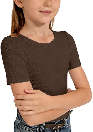 WWricotta Maglietta Bambine, Girocollo A Maniche Corte in Maglia A Coste per, Morbida E Casual, Ideale per L'uso Quotidiano., Taglie Grandi Disponibili