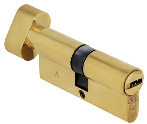 Amig - Cilindro de seguridad con muletilla - Cerradura para puertas - Bombín de Alta Seguridad - Antiganzúa y Antitaladro - Incluye 5 llaves - Pulido - Medidas: 60 (30-30 mm)